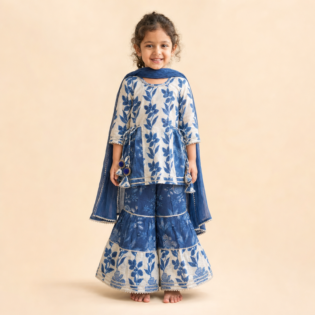 Indigo Floral Sharara Set Blue