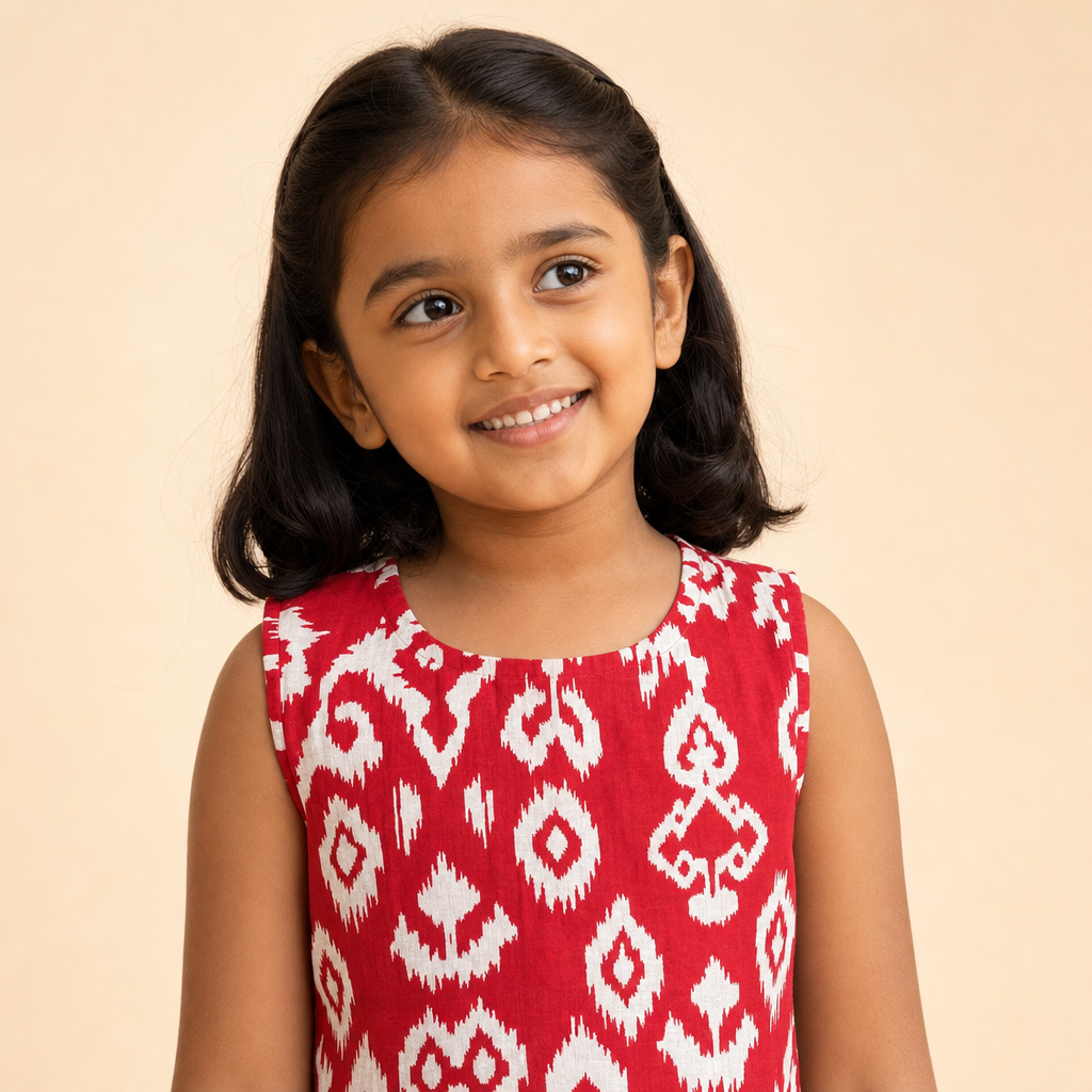 Ikat Printed Frock Red