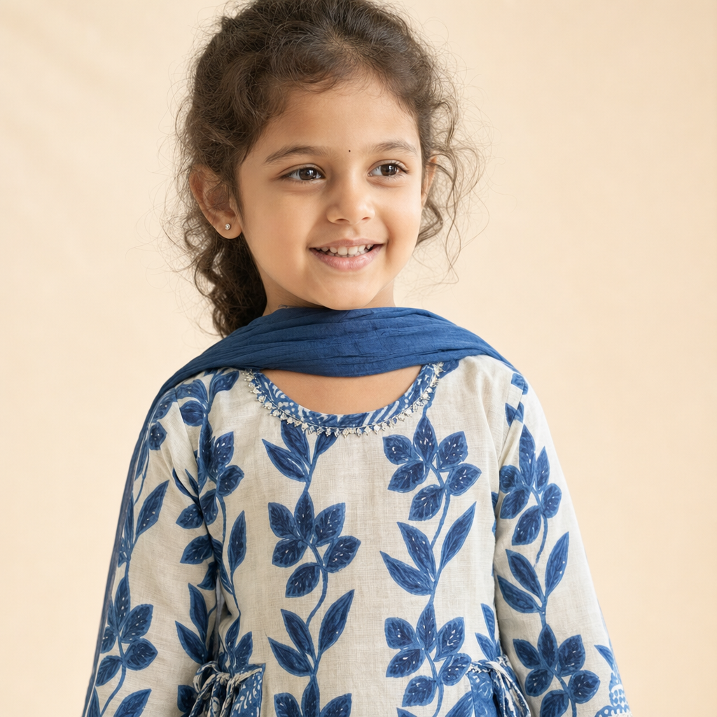 Indigo Floral Sharara Set Blue