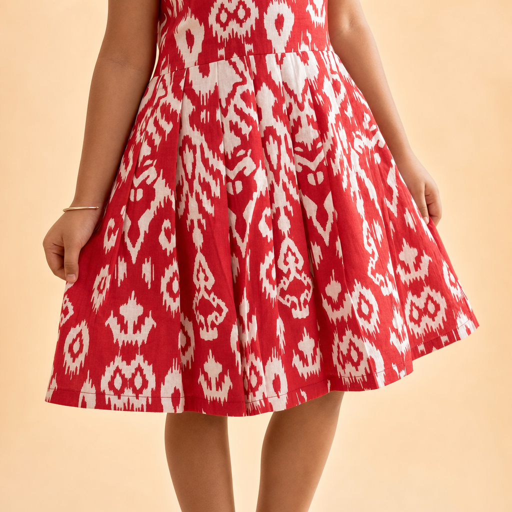 Ikat Printed Frock Red