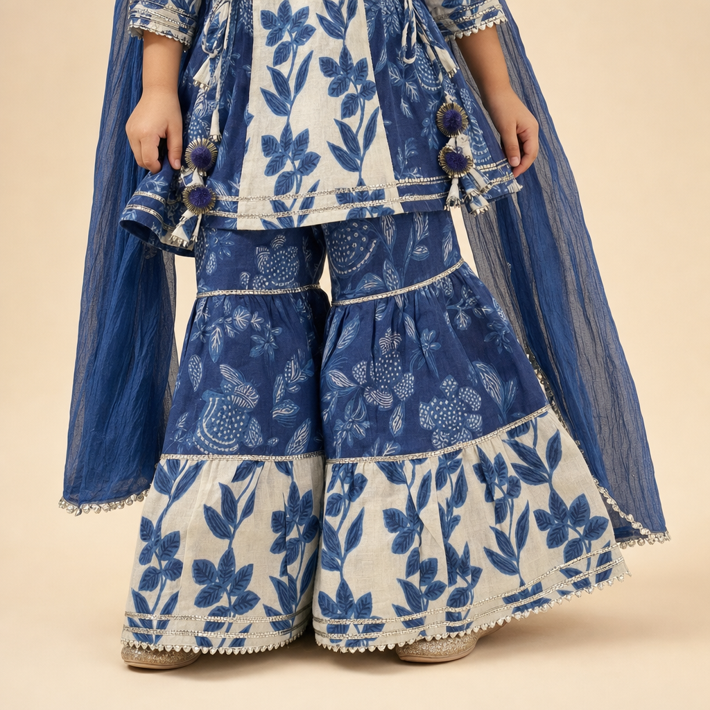 Indigo Floral Sharara Set Blue
