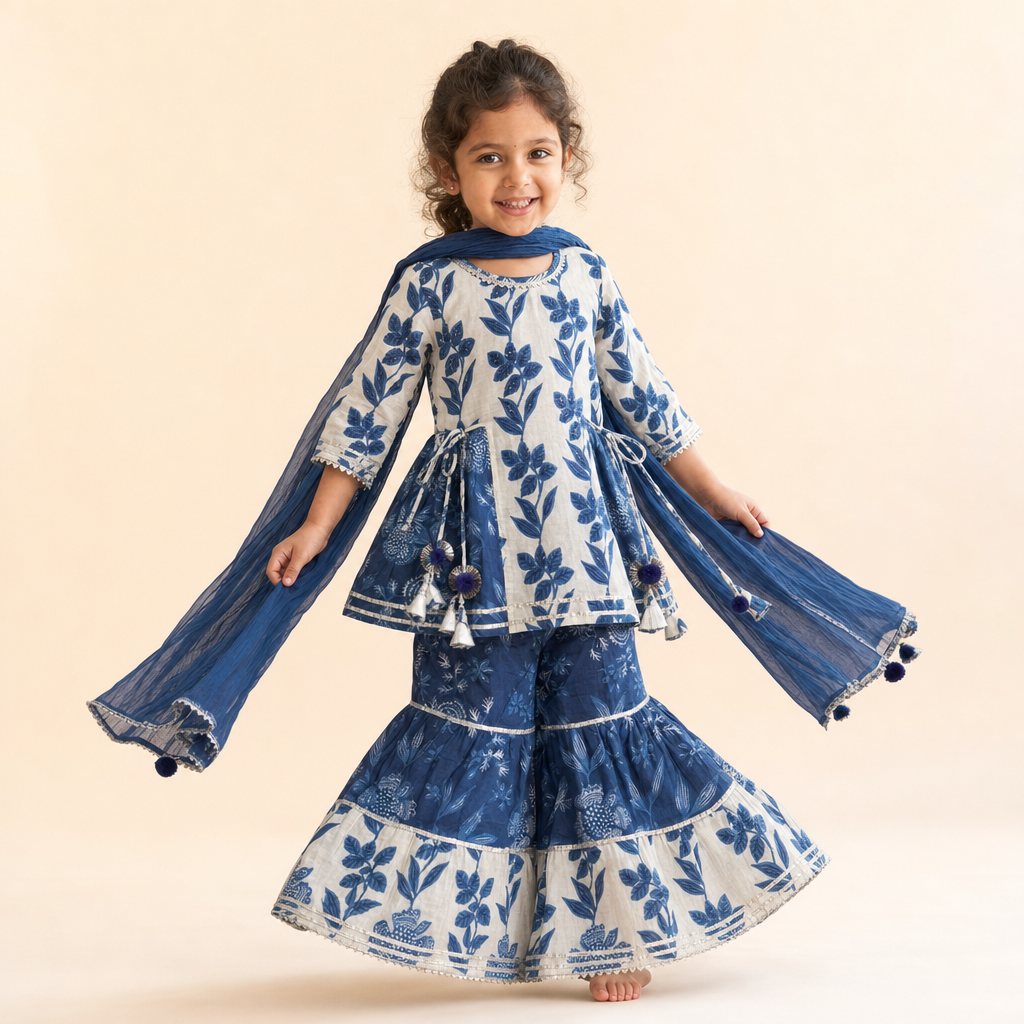 Indigo Floral Sharara Set Blue