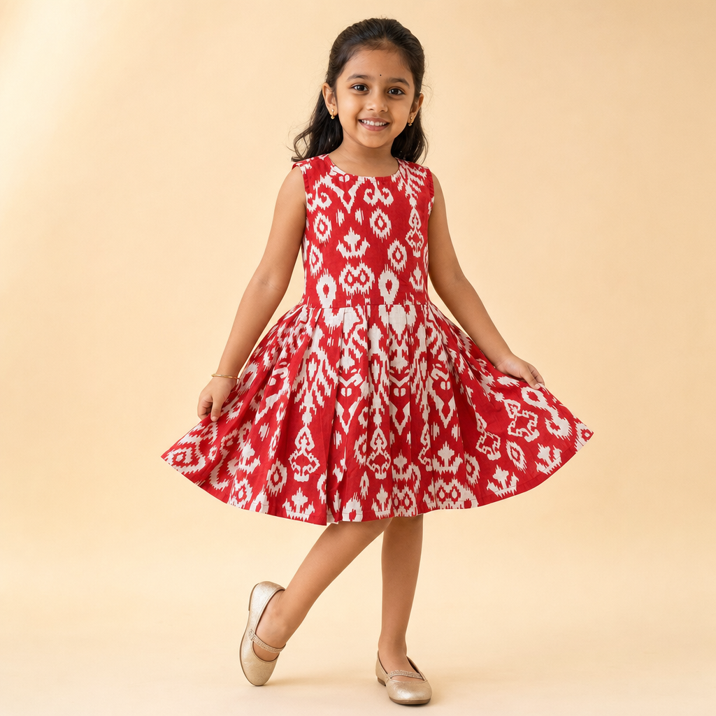 Ikat Printed Frock Red