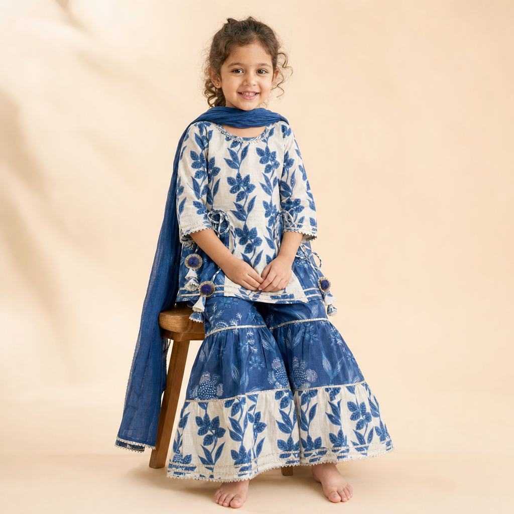 Indigo Floral Sharara Set Blue