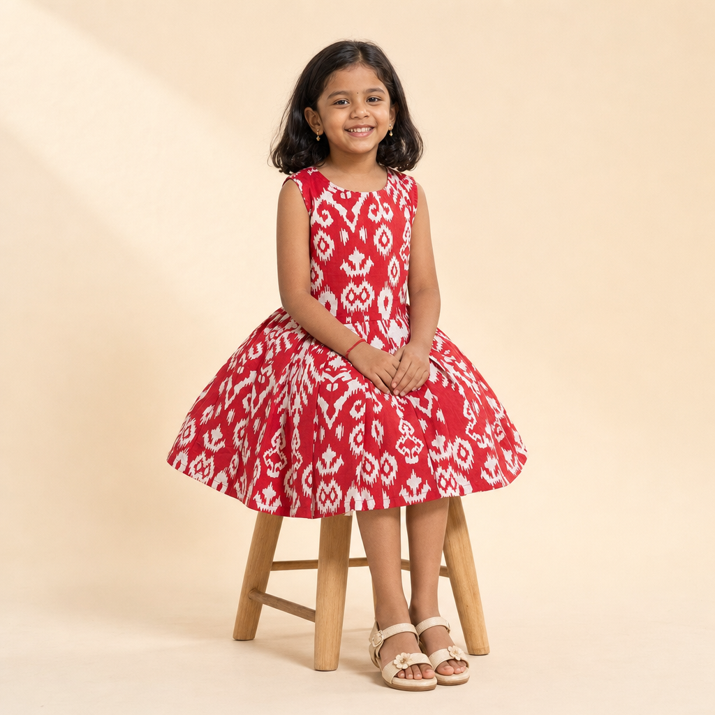 Ikat Printed Frock Red