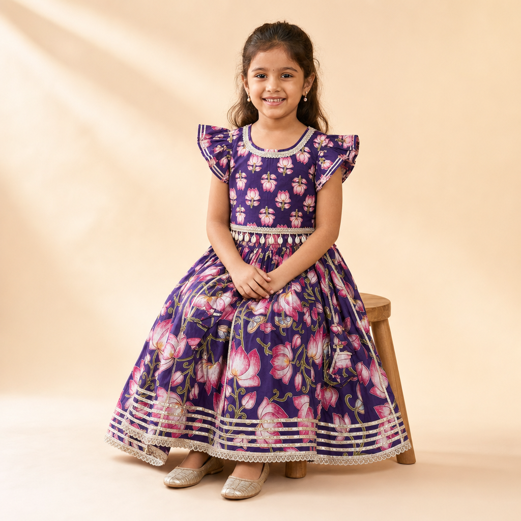 Lotus Printed Lehenga Choli Set Purple