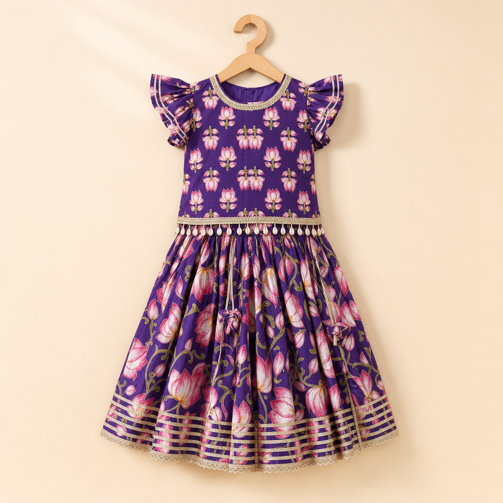 Lotus Printed Lehenga Choli Set Purple