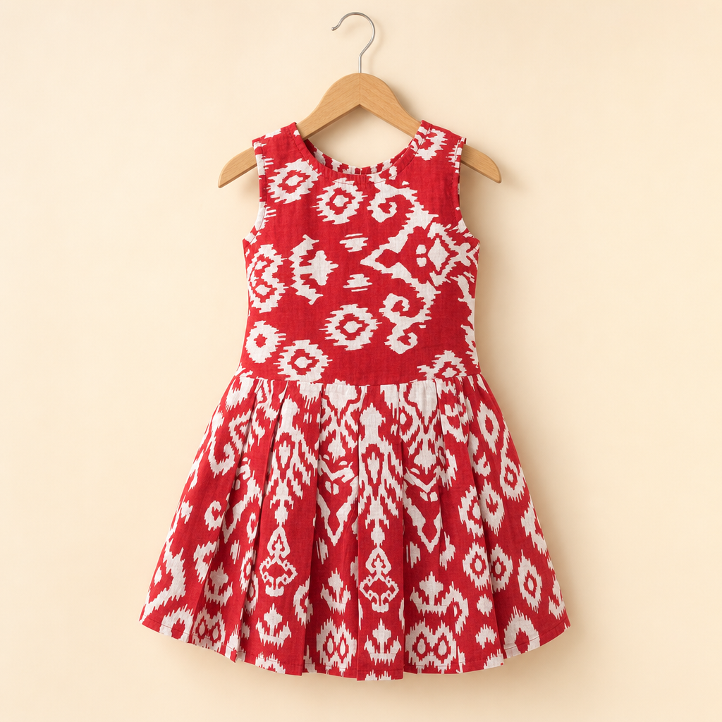 Ikat Printed Frock Red