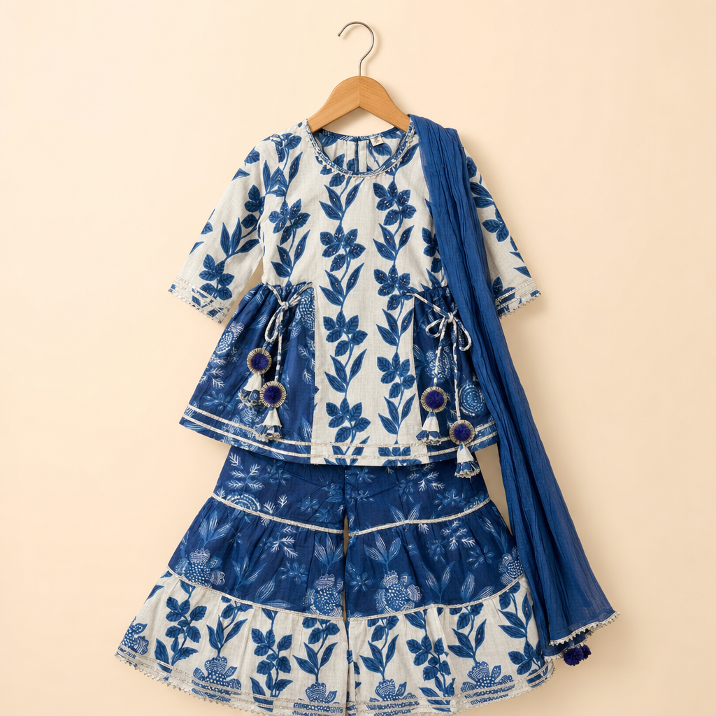 Indigo Floral Sharara Set Blue