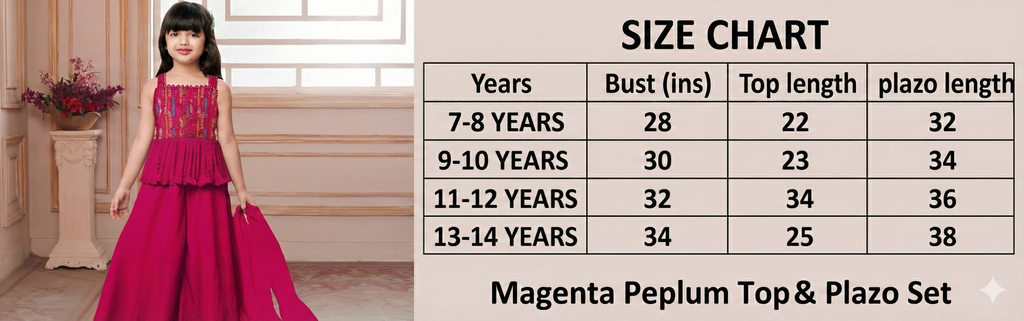 Girls Embroidered Peplum Palazzo Set in Magenta - additional view