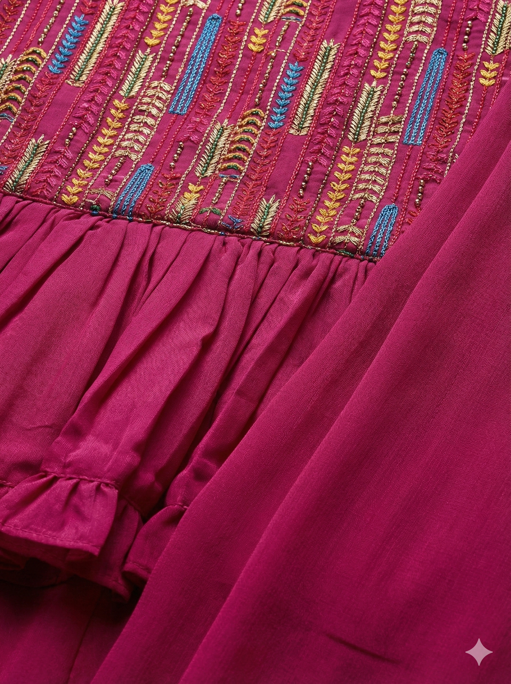 Girls Embroidered Peplum Palazzo Set in Magenta - Butter Crepe Peplum Palazzo - side view