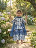 Girls Indigo Floral Sharara Set in Blue - Cotton Sharara Set for kids - front view