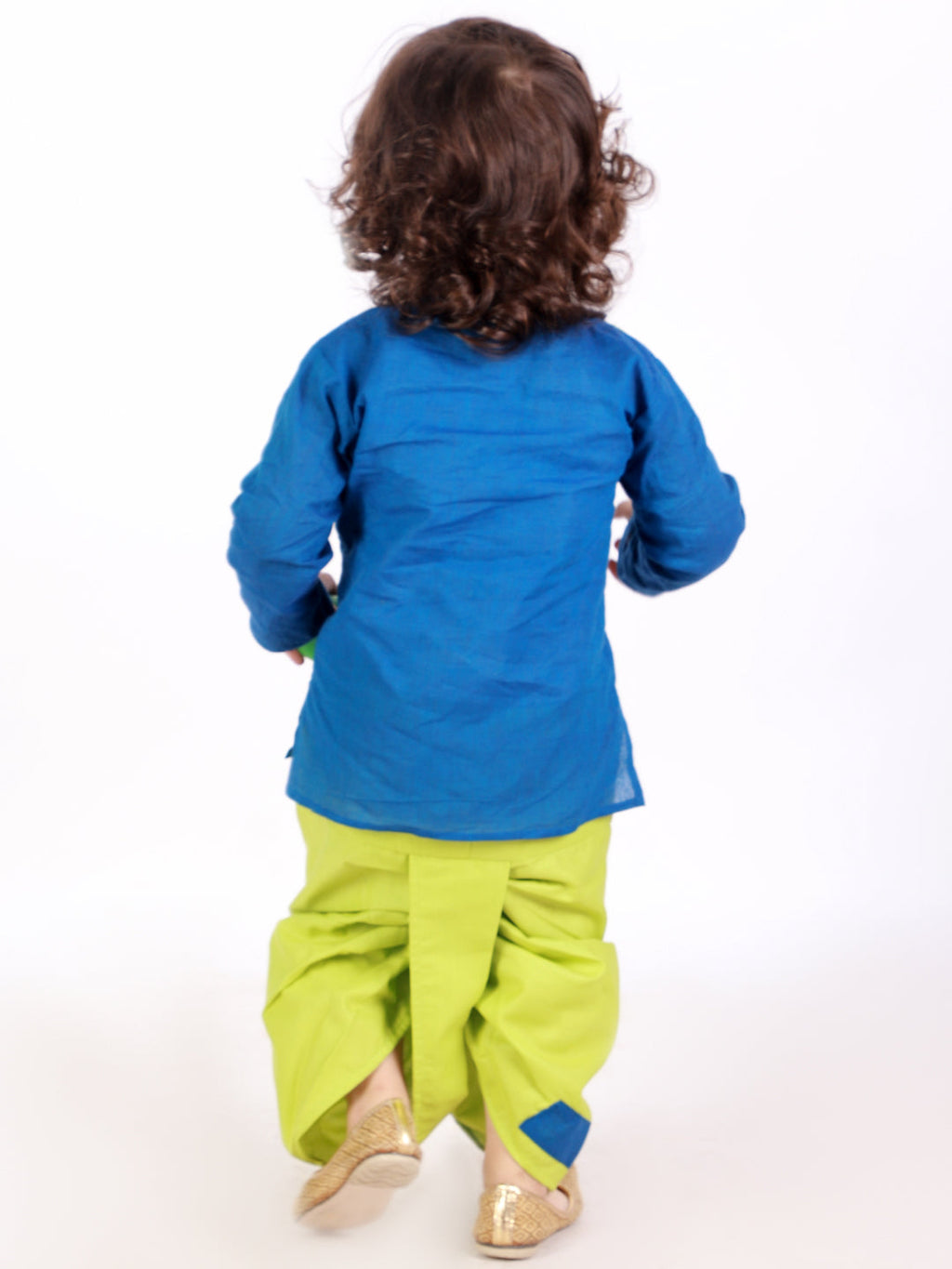 Boys Embroidered Round Neck Kurta Dhoti in Blue - Cotton Kurta Dhoti - side view