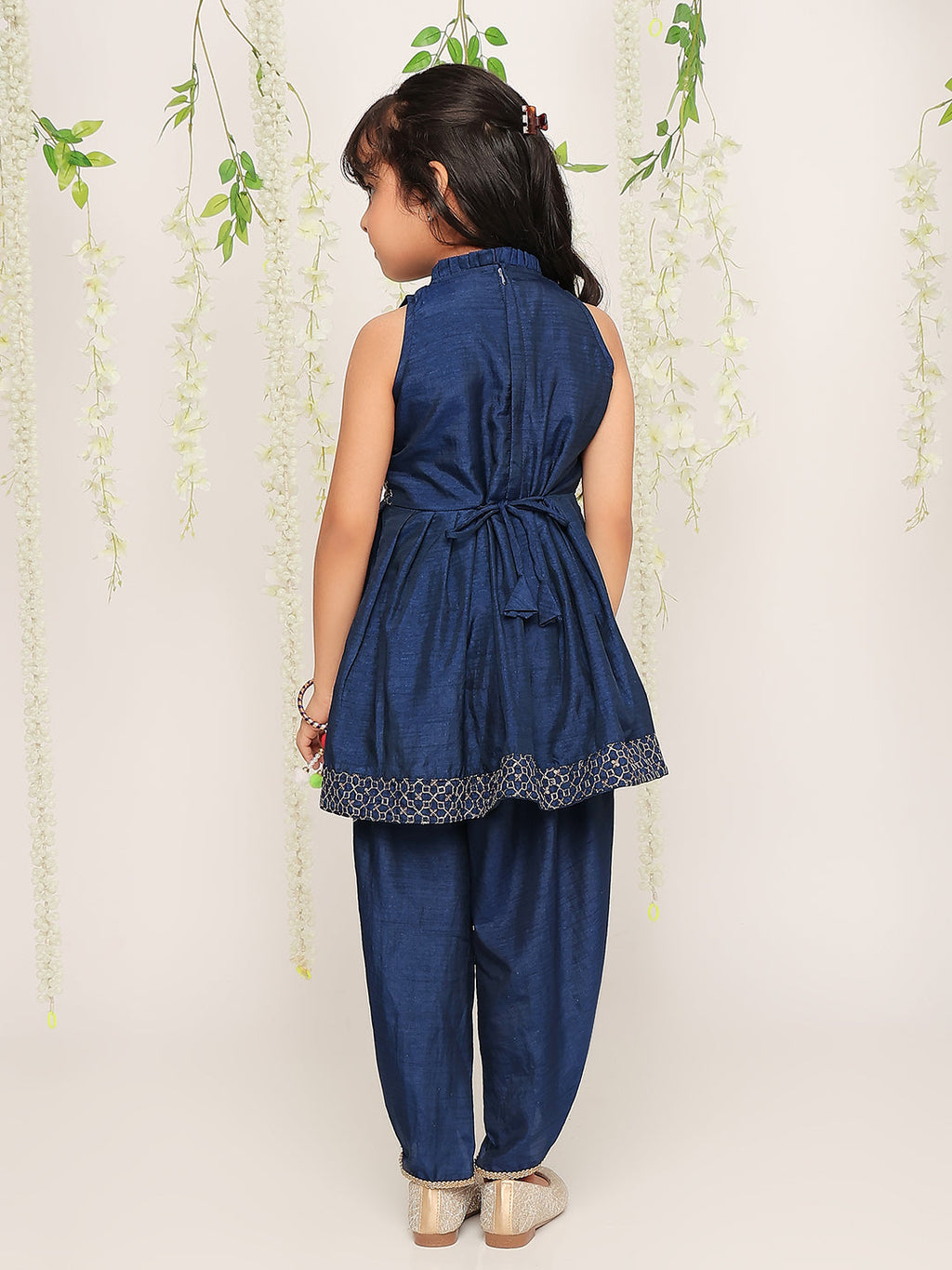 Girls Anmol Nytara Peplum Dhoti Set in Navy Blue - Silk Blend Peplum Dhoti - side view