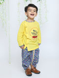 Boys Ethnic Krishna Dress in Yellow & Blue - Cotton Kurta Dhoti for kids - front view