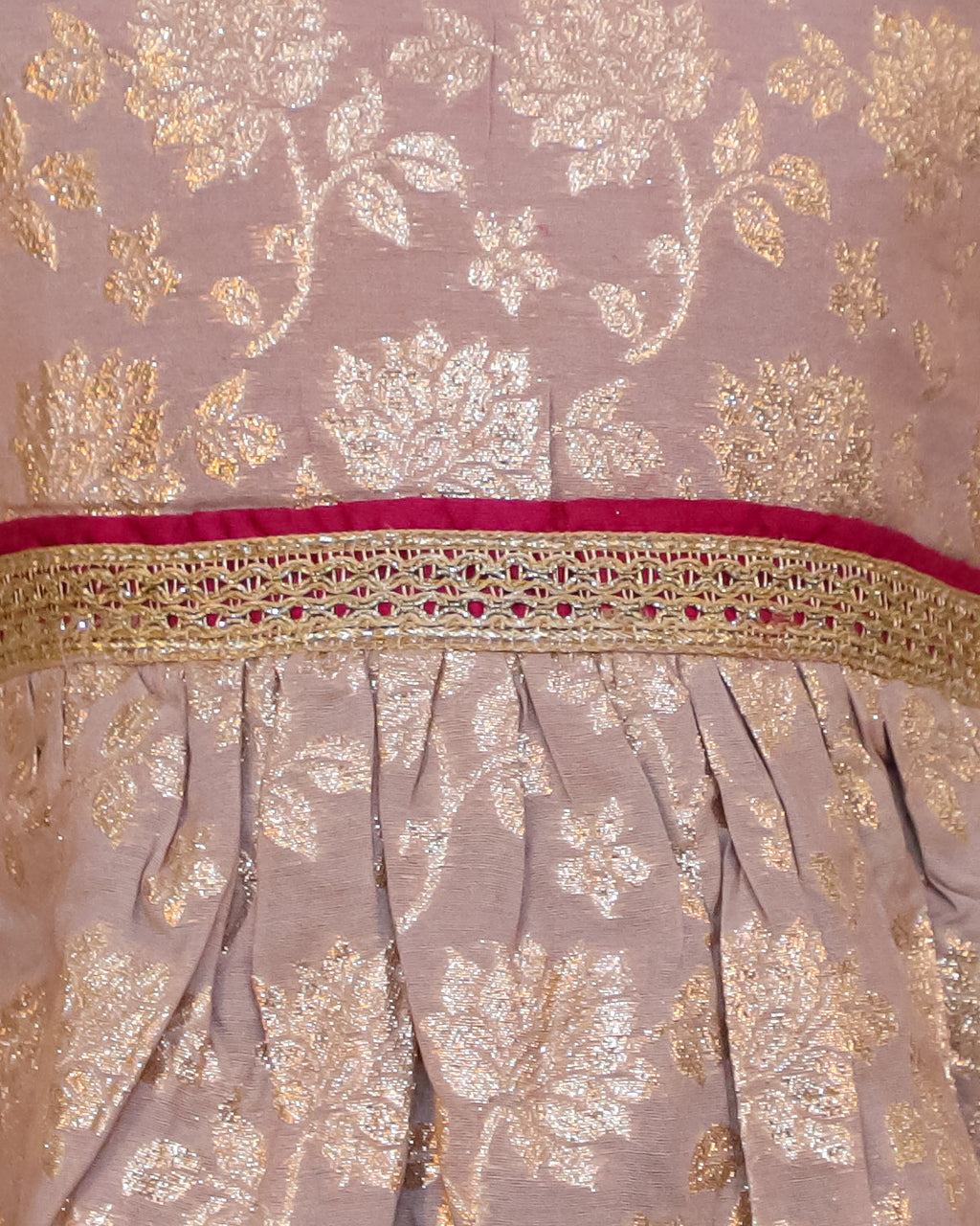 Girls Sonpari Jacquard Peplum Dhoti Set in Beige Gold - close-up detail of jacquard weave