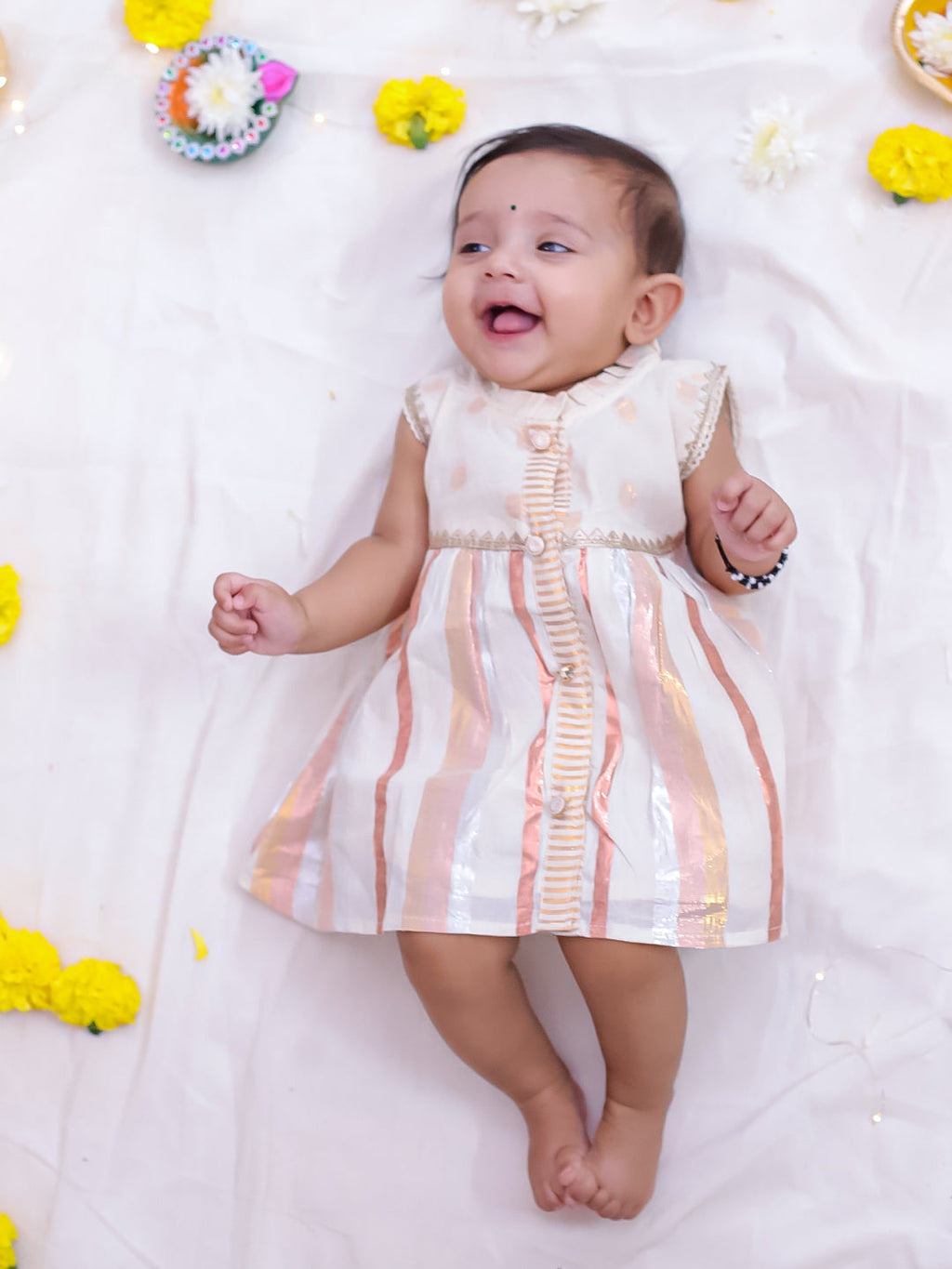 Girls Tiny Weaves Party Dress in Offwhite - Cotton Party Dress for kids - front view
