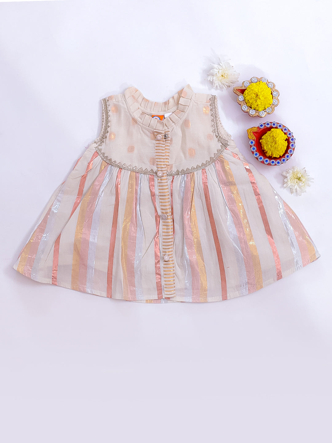 Girls Tiny Weaves Party Dress in Offwhite - Cotton Party Dress - side view