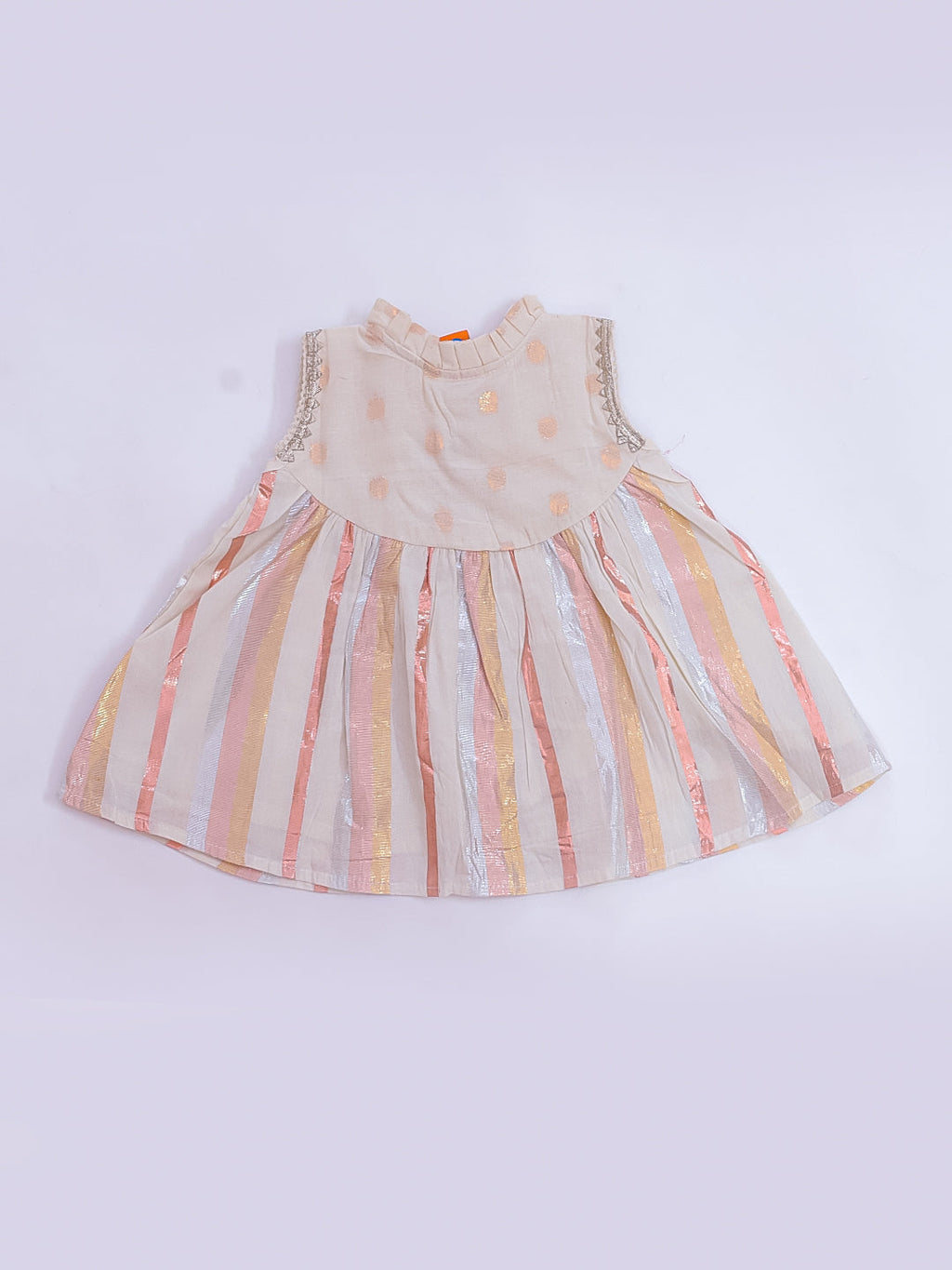 Girls Tiny Weaves Party Dress in Offwhite - Cotton Party Dress - back view