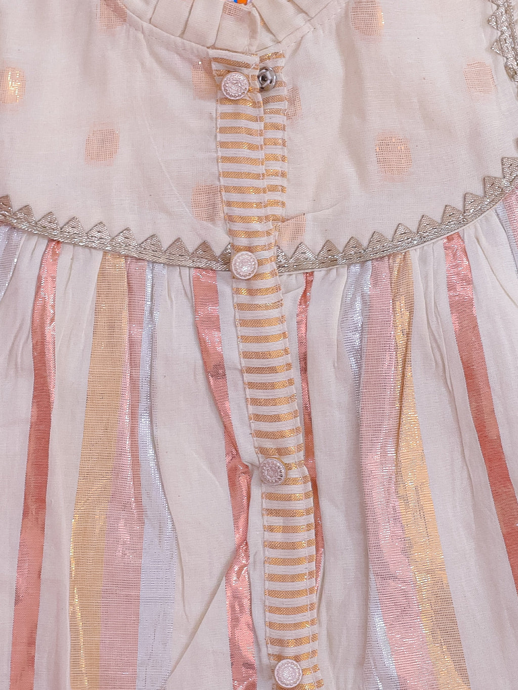 Girls Tiny Weaves Party Dress in Offwhite - close-up detail of woven fabric texture