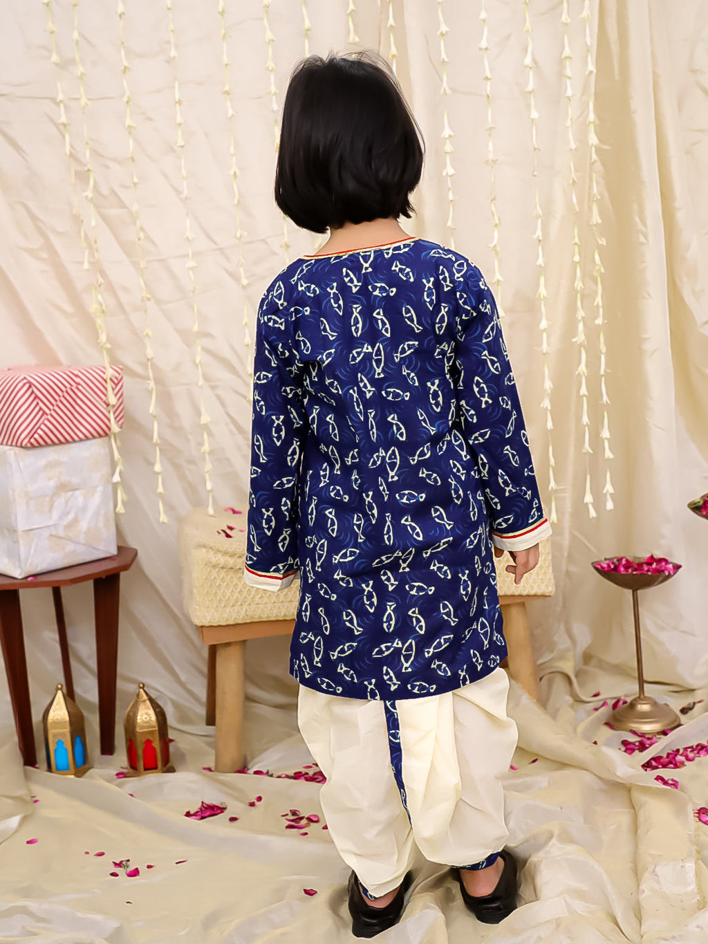 Boys Jaltarang Kurta Dhoti Set in Navy Blue - Cotton Kurta Dhoti - side view