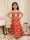 Girls Jungle Jam Long Dress in Maroon - Cotton Long Dress for kids - front view