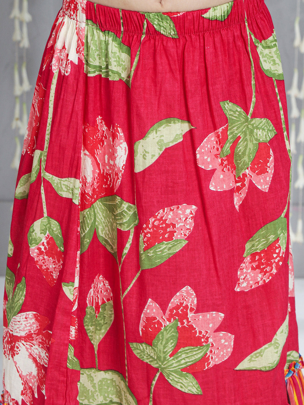 Girls Floral Top Lehenga Dupatta Set in Pink & Green - styled look