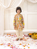 Boys Madhubani Print Kurta Pajama in Yellow - Cotton Kurta Pajama for kids - front view