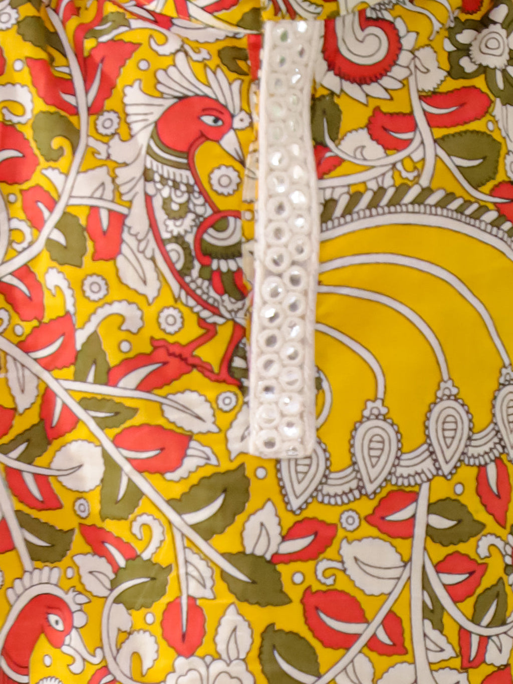 Boys Madhubani Print Kurta Pajama in Yellow - close-up detail of Madhubani print