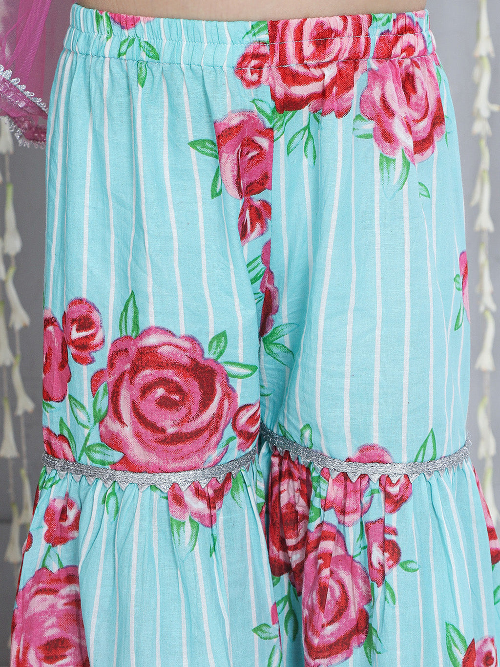 Girls Guldasta Kurti Sharara Set in Turquoise & Pink - styled look