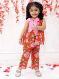 Girls Pink Bow Co-Ord Set in Orange & Pink - Cotton Co-ord Set for kids - front view