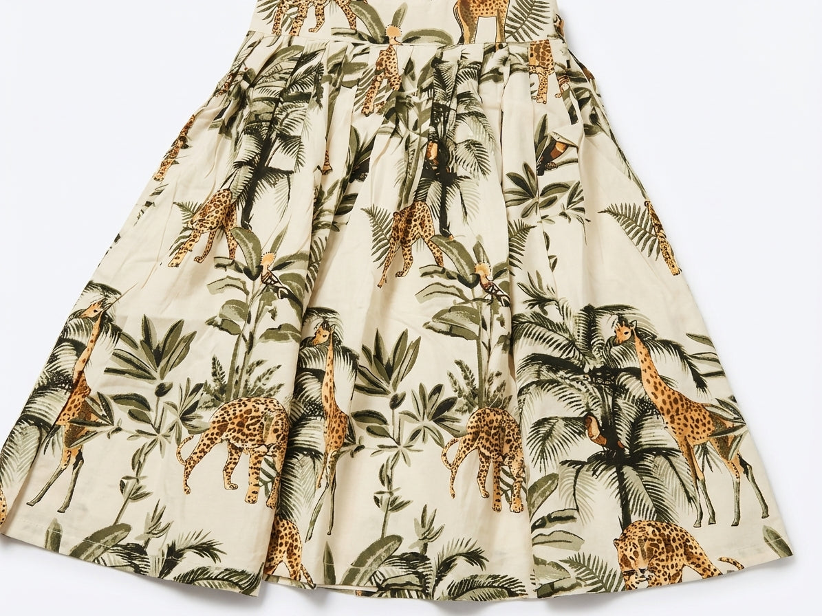Tropical Safari Printed Top Skirt Set Beige
