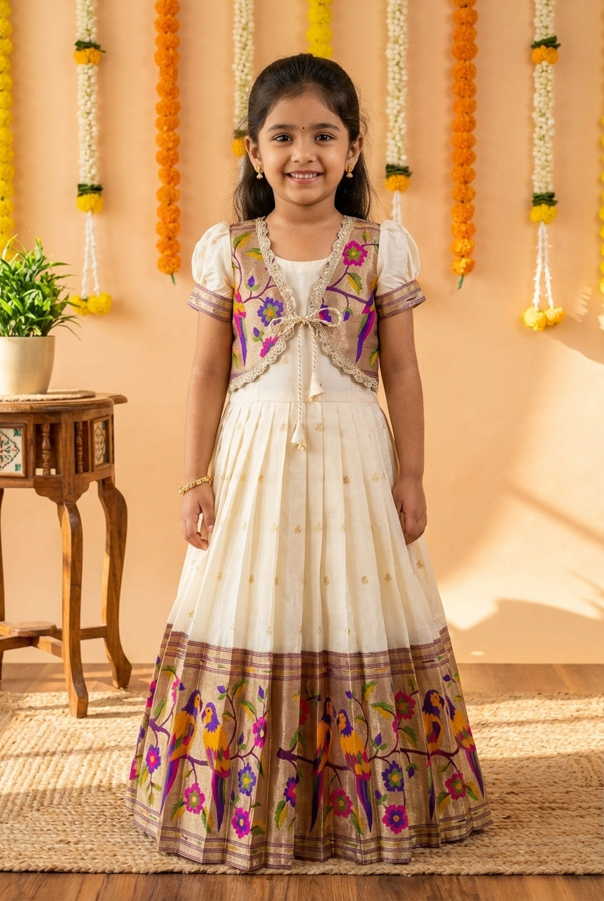 Paithani Silk Lehenga Set Cream