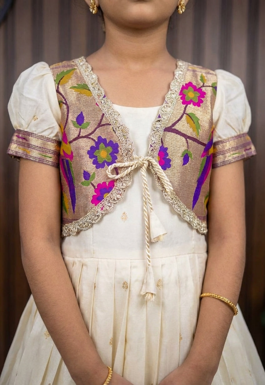 Paithani Silk Lehenga Set Cream