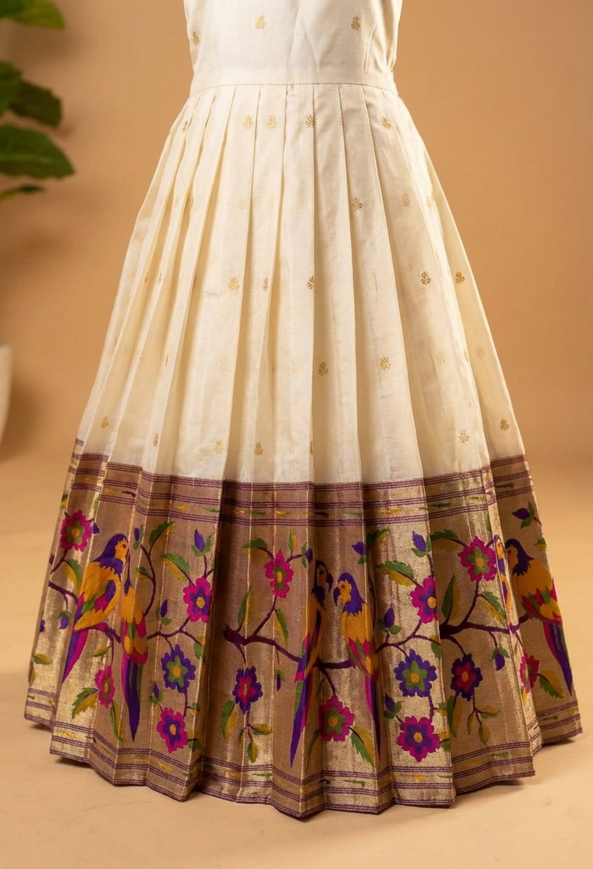 Paithani Silk Lehenga Set Cream