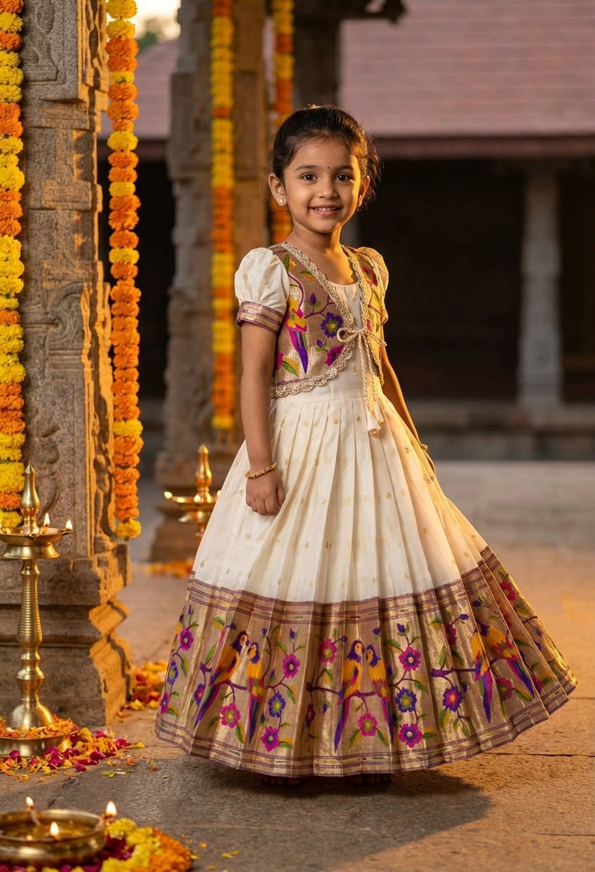 Paithani Silk Lehenga Set Cream