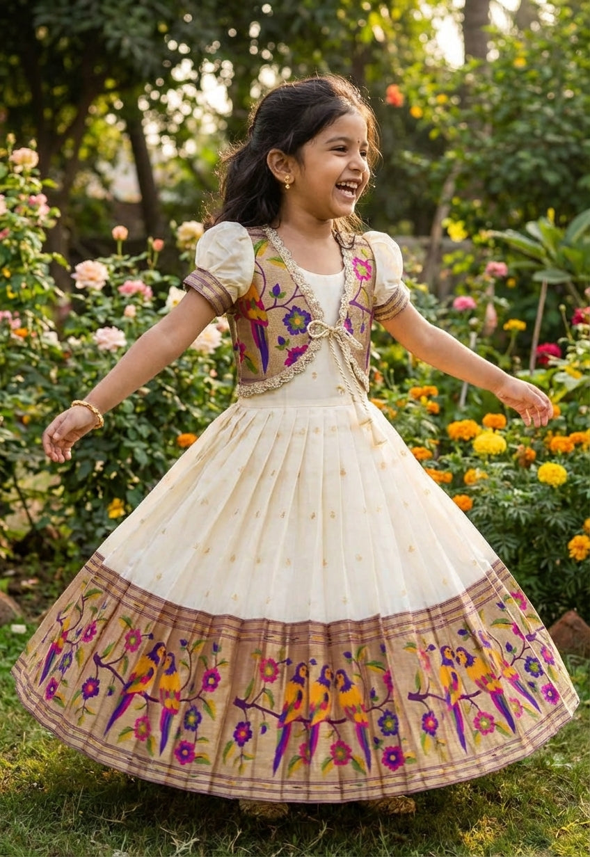 Paithani Silk Lehenga Set Cream