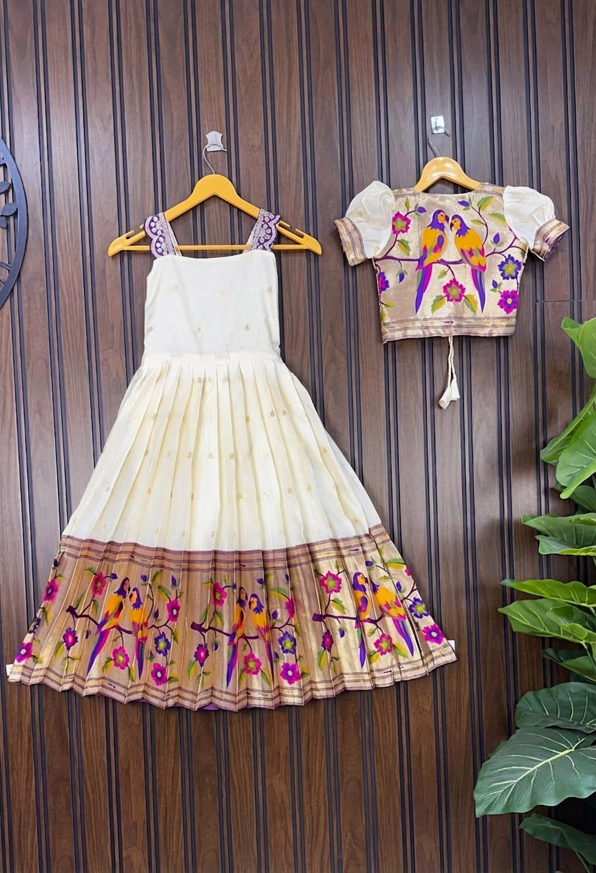 Paithani Silk Lehenga Set Cream