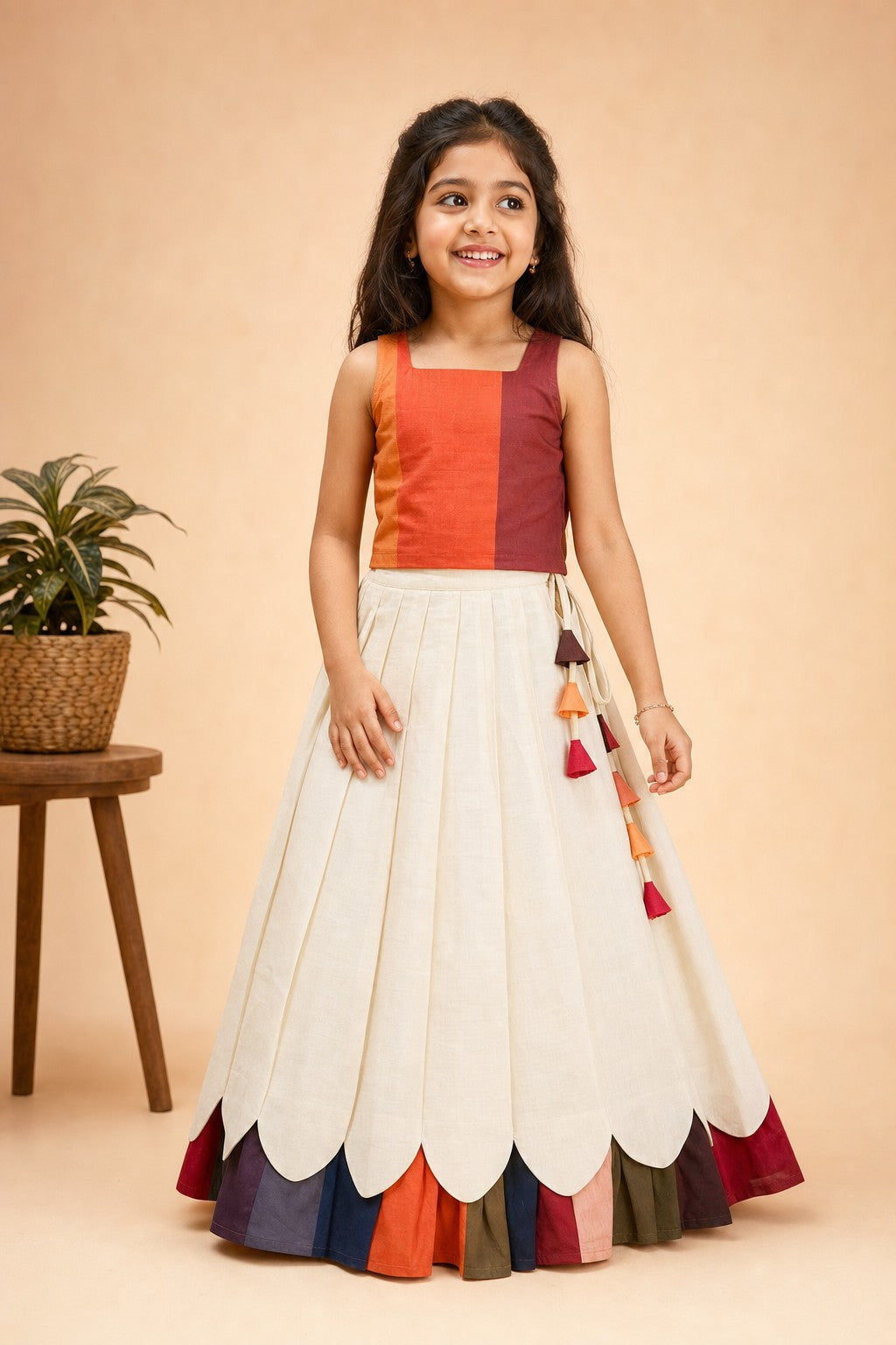 Girls Pleated Lehenga Set Cream - festive lifestyle shot
