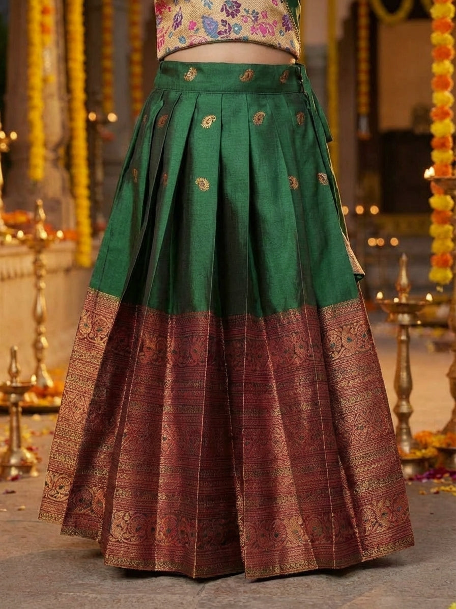 Floral Brocade Lehenga Choli Set Green