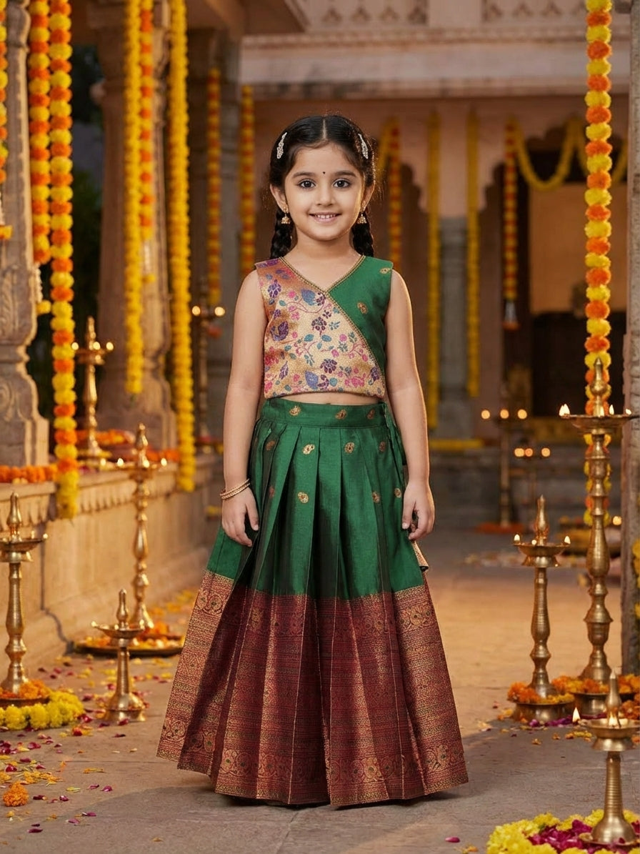 Floral Brocade Lehenga Choli Set Green