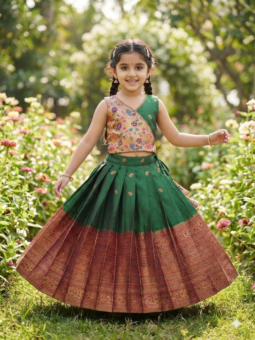 Floral Brocade Lehenga Choli Set Green
