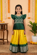 Embroidered Silk Pattu Pavadai Set Green