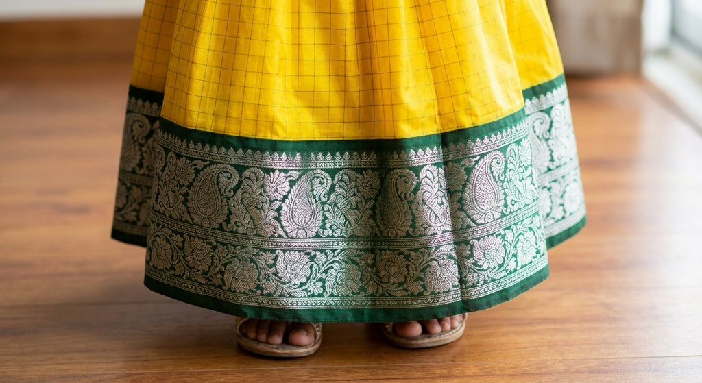 Embroidered Silk Pattu Pavadai Set Green