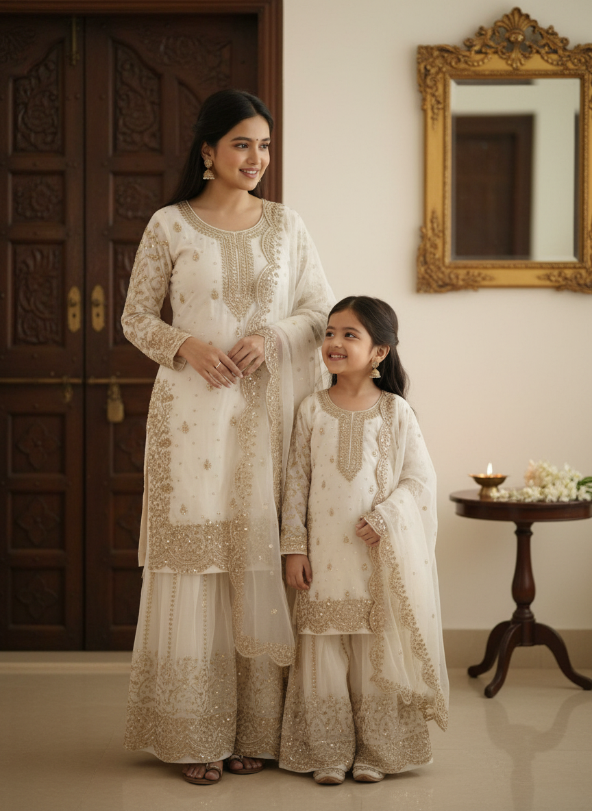 Ivory Embroidered Sharara Set (Girl) - lifestyle festive shot