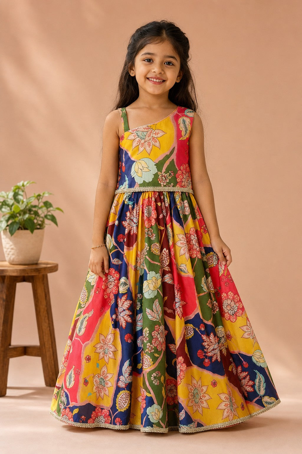 Girls Kalamkari Multicolour Lehenga Set - festive lifestyle shot