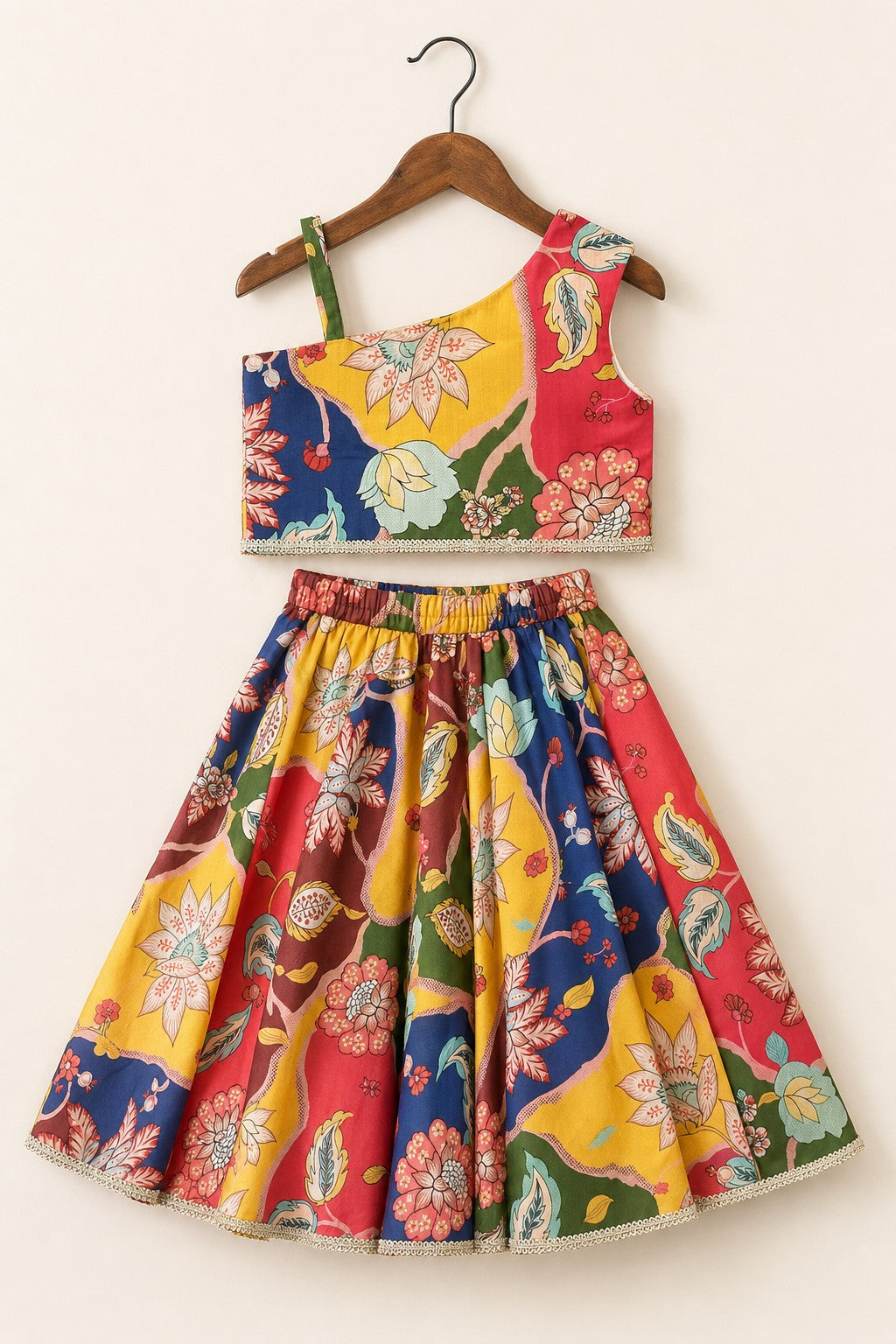 Girls Kalamkari Multicolour Lehenga Set - hanger flat product shot
