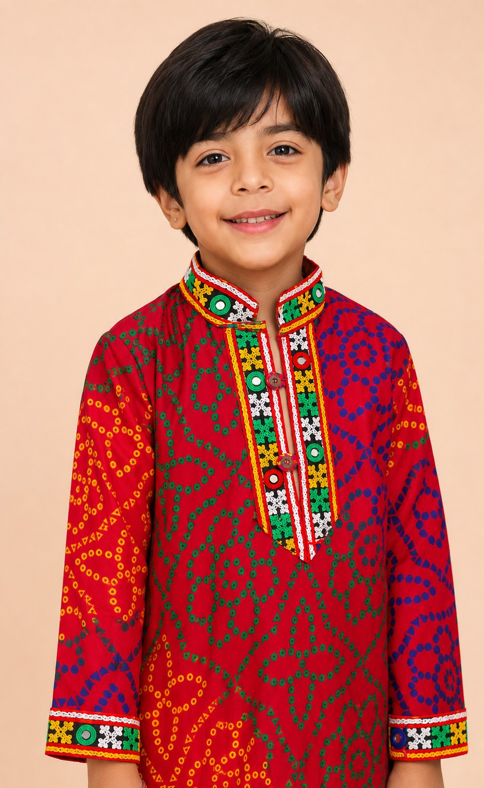 Boys Colourama Navratri Kurta Dhoti Set Multi - closeup top