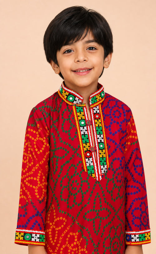 Boys Colourama Navratri Kurta Dhoti Set Multi - closeup top