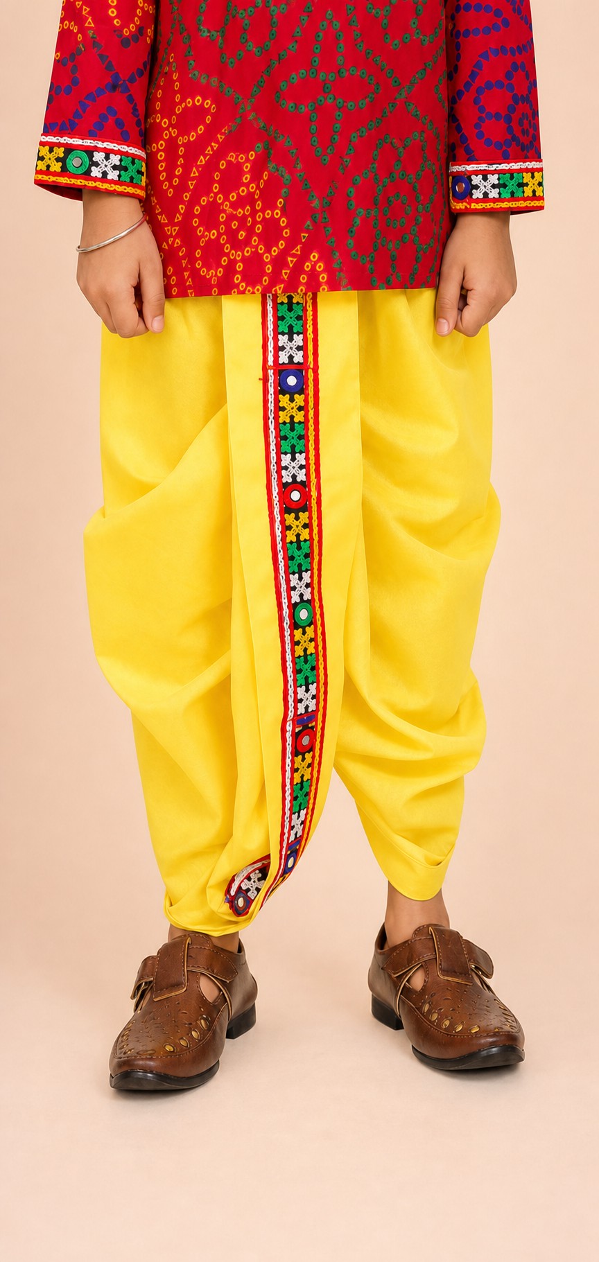 Boys Colourama Navratri Kurta Dhoti Set Multi - closeup bottom